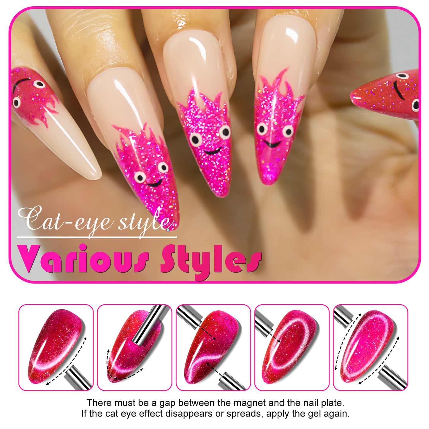 Hot Pink Cat Eye Gel Polish (15ML)