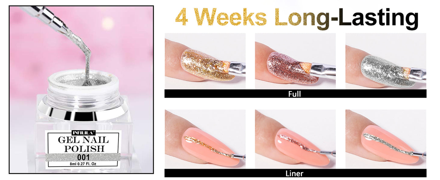 Silver Glitter Gel Nail Polish 8ml