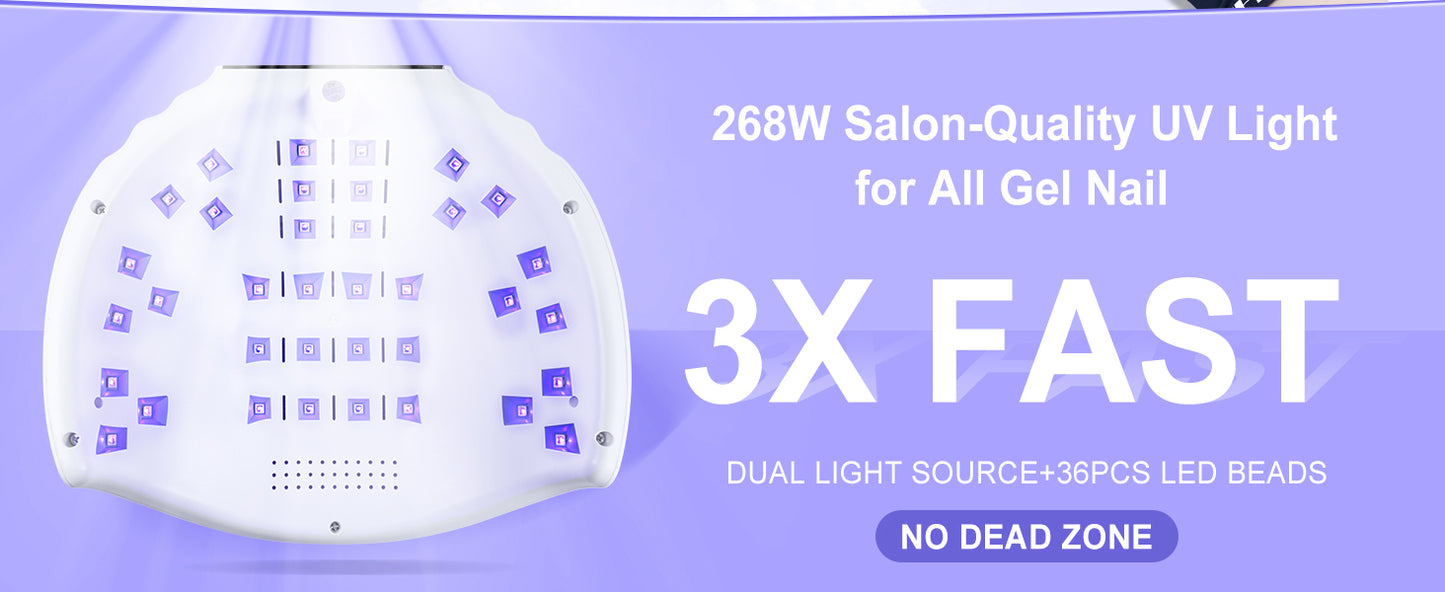 268W Fast Curing Wireless UV Nail Lamp for Gel Nails
