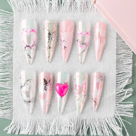 Barbie Riot | 3D Glitter Spikes Press On Nails with Gift Box