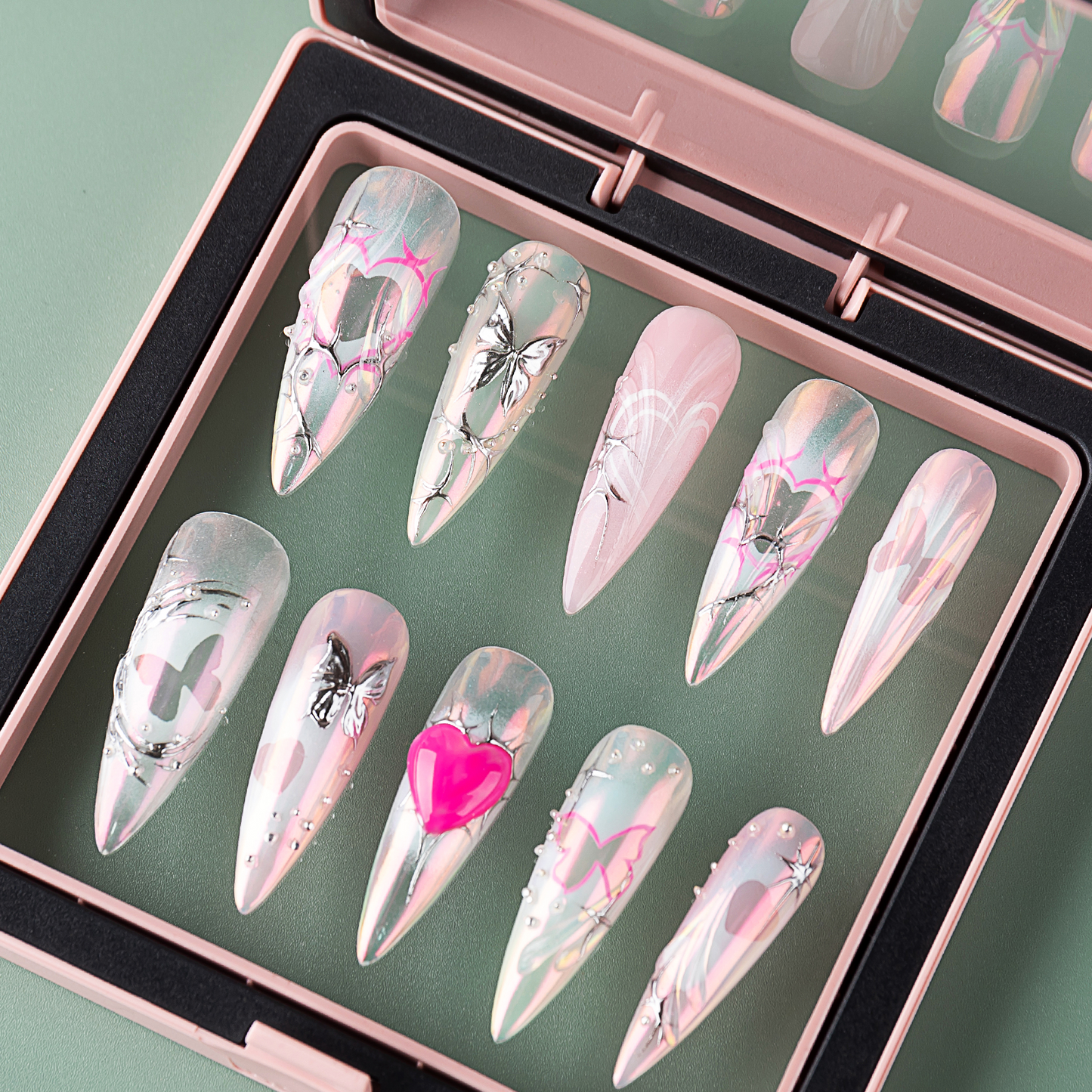 Barbie Riot | 3D Glitter Spikes Press On Nails with Gift Box