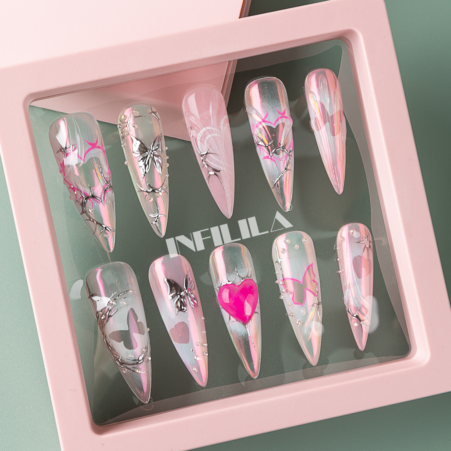 Barbie Riot | 3D Glitter Spikes Press On Nails with Gift Box