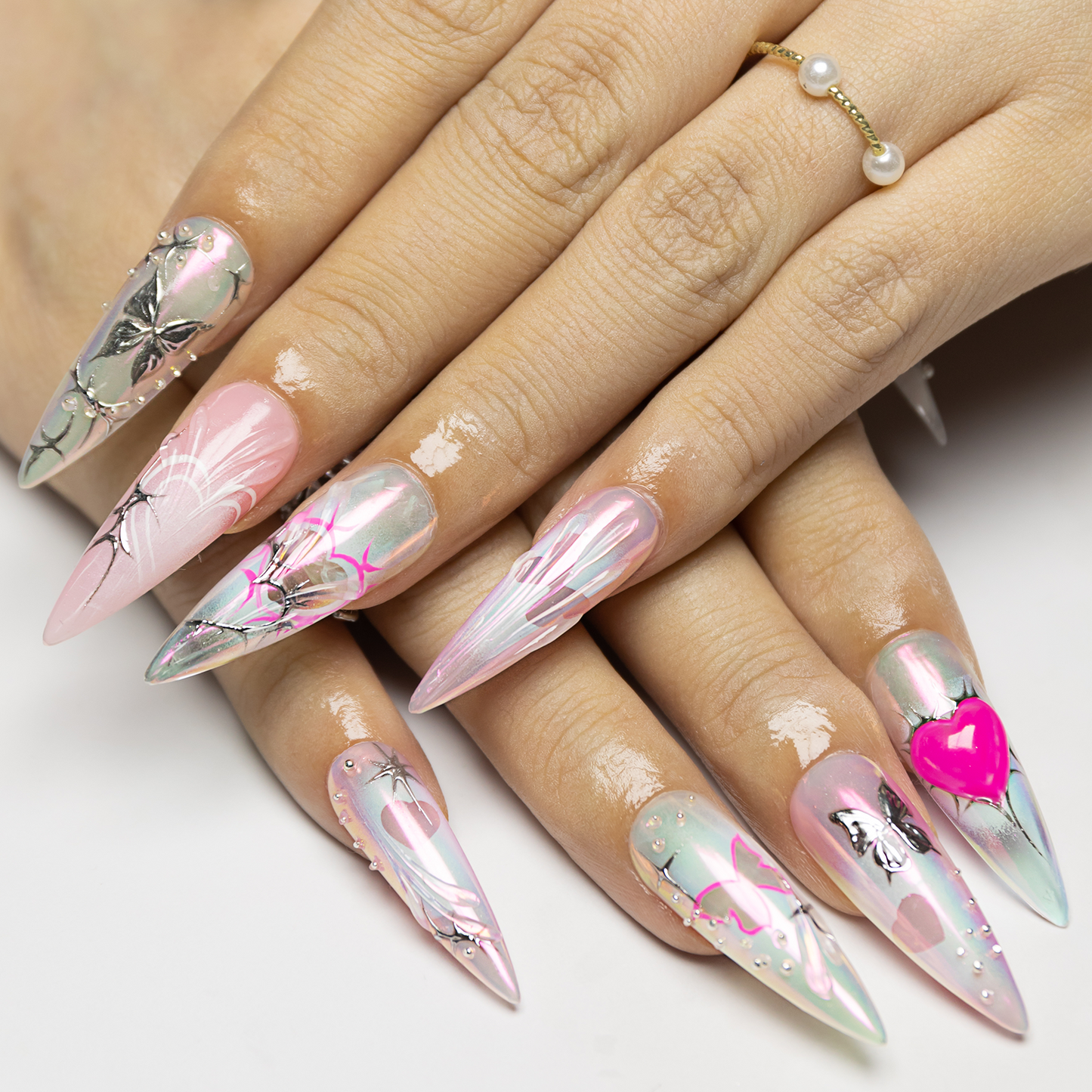 Barbie Riot | 3D Glitter Spikes Press On Nails with Gift Box