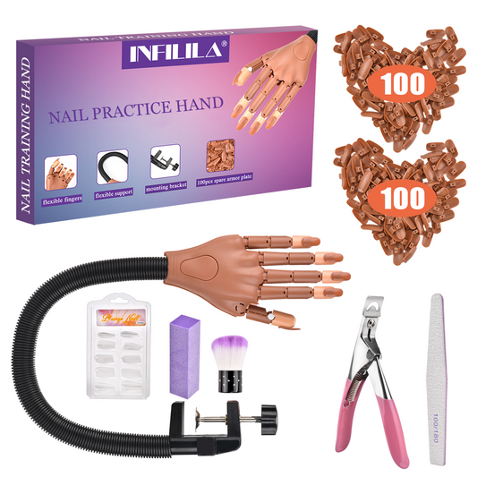 Flexible Nail Practice Hand Kits with 200 PCS Nail Tips
