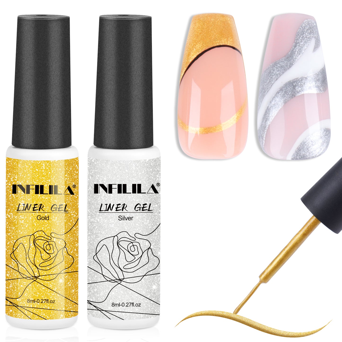 Sliver & Gold Gel Liner Nail Polish