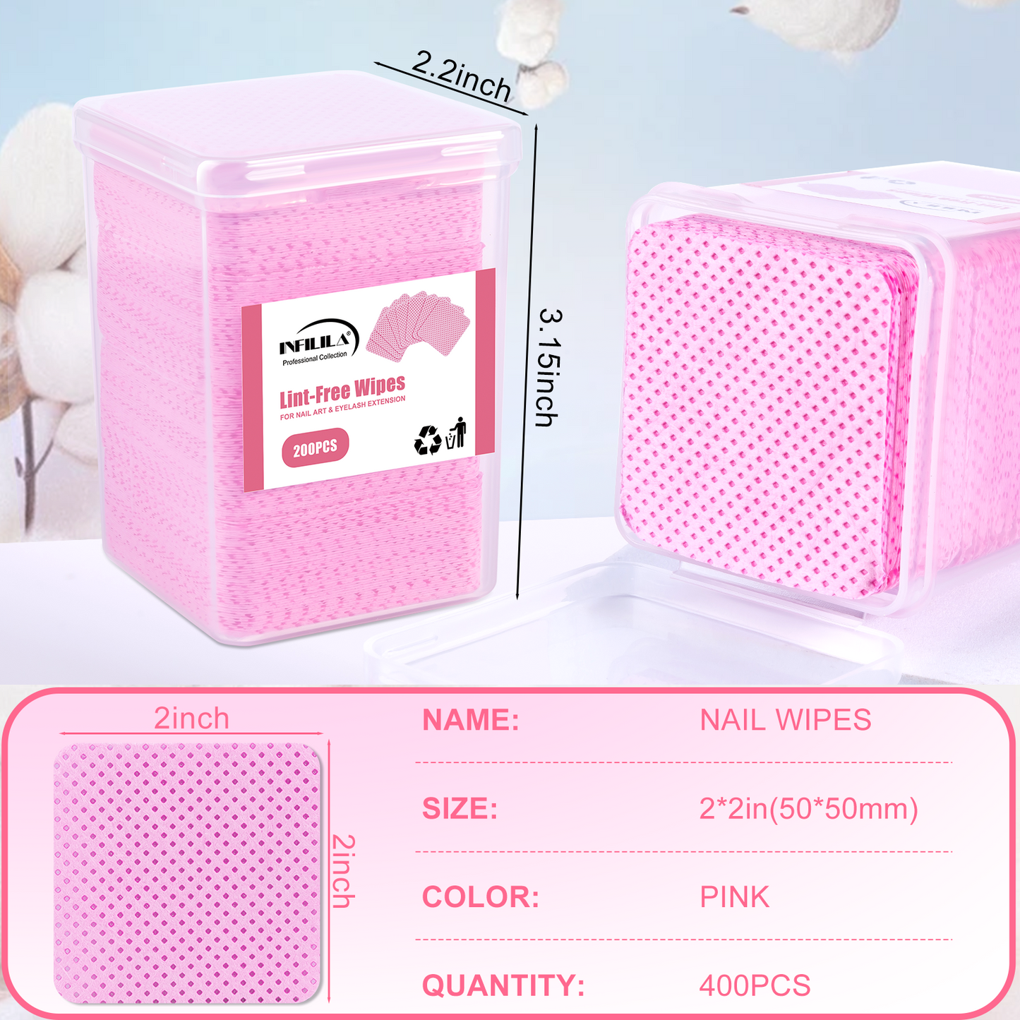 Lint Free Nail Wipes 400PCS Nail Supplies Dry Nail Wipes for Nail Polish Remover