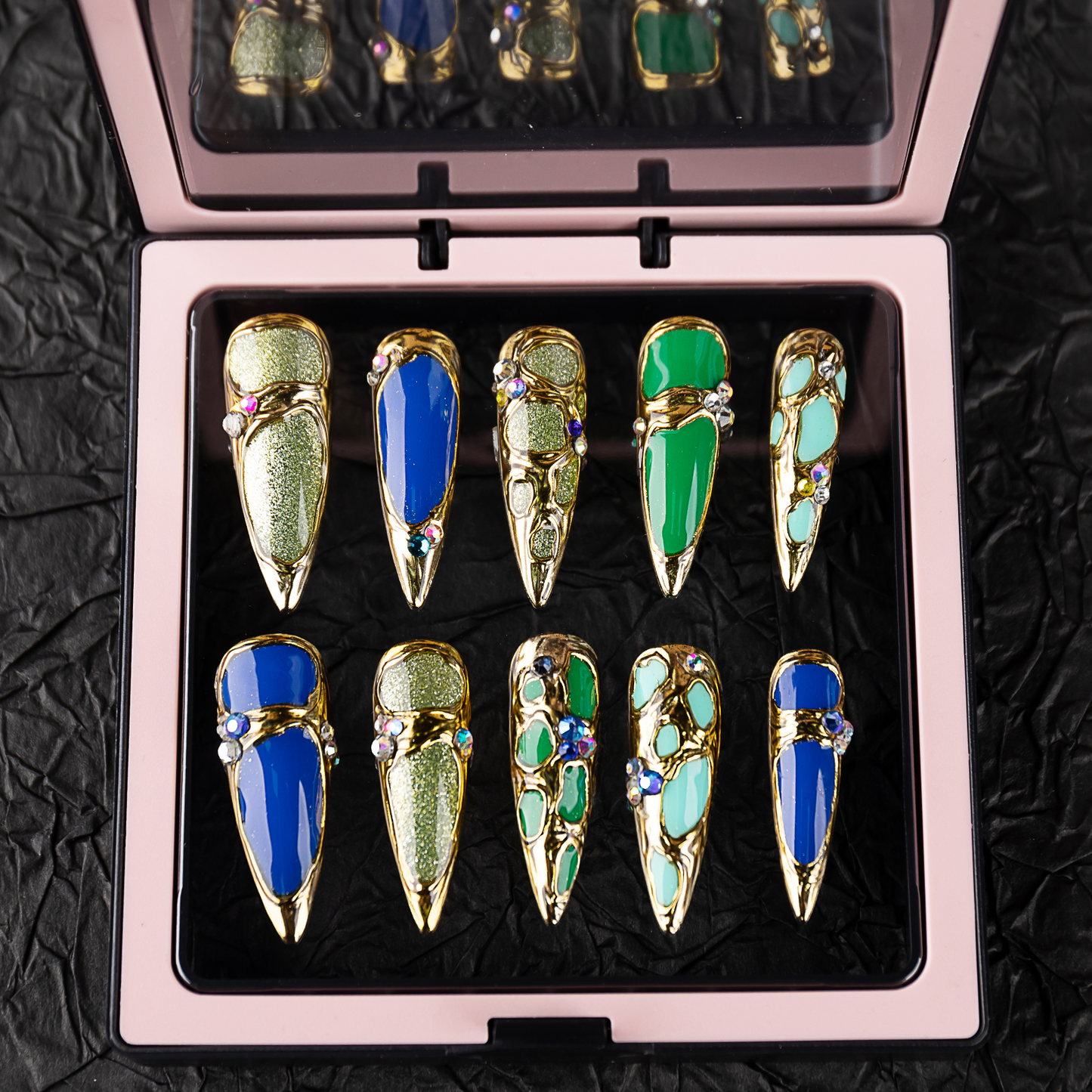 Mystic Queen | 3D Carved Art Handcrafted Press On Nails with Mirror Palace Gift Box