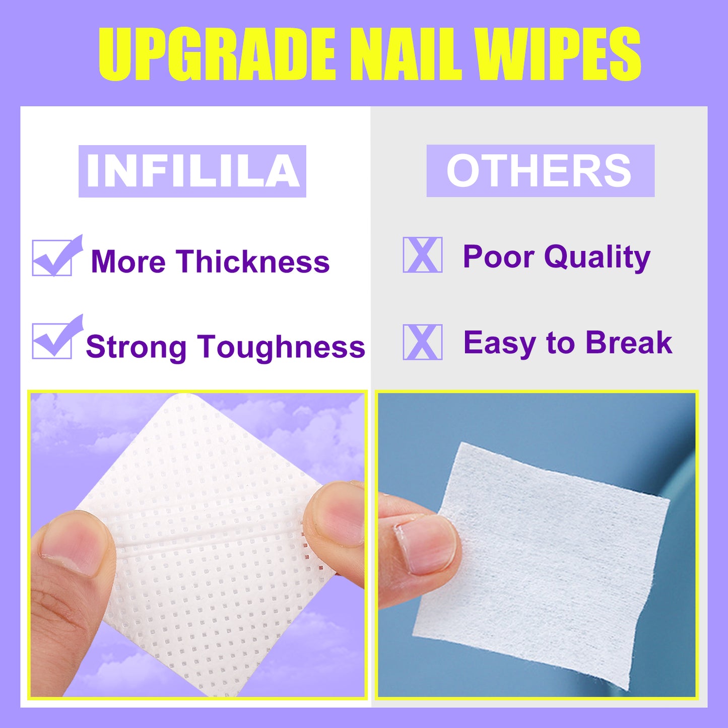 Lint Free Nail Wipes Non-Woven Fabric Dry Nail Prep Wipes