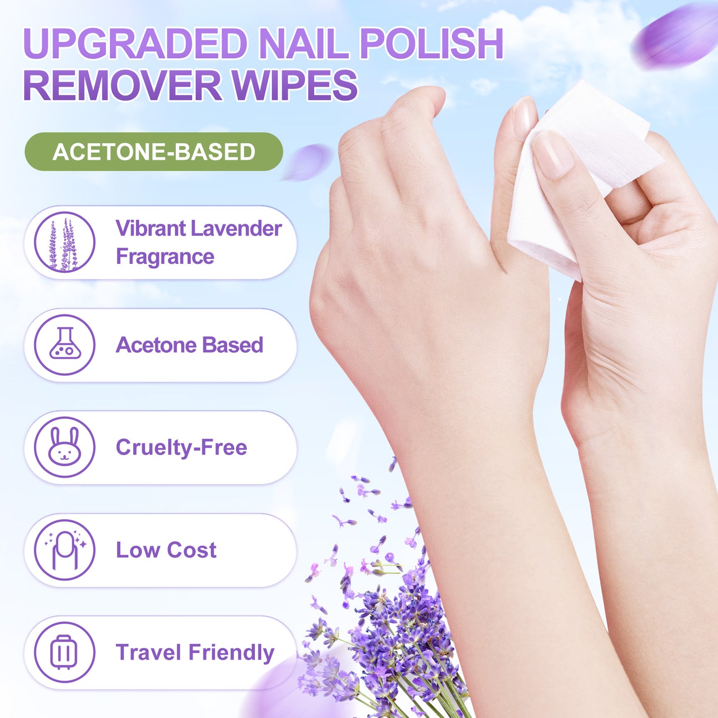 100pcs Lavender Fragrance Nail Polish Remover Pads