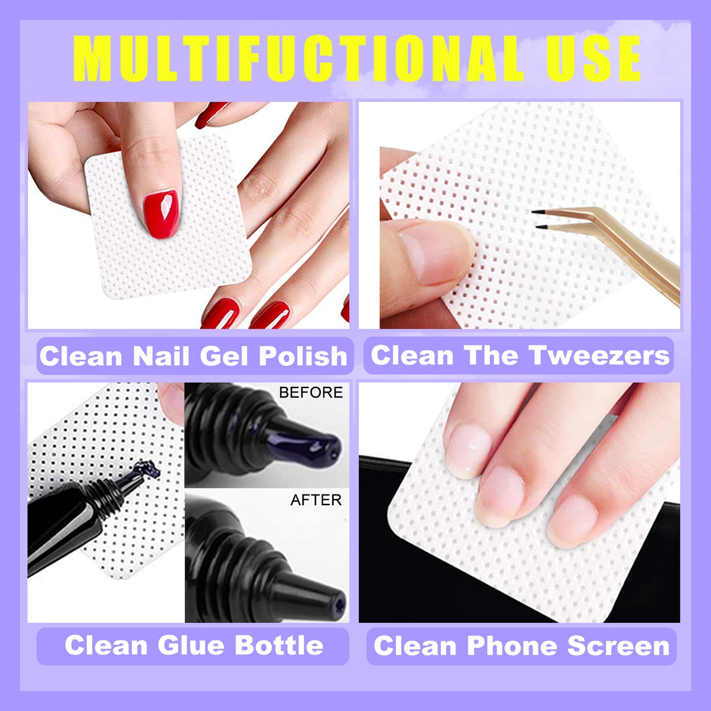 Lint Free Nail Wipes Non-Woven Fabric Dry Nail Prep Wipes