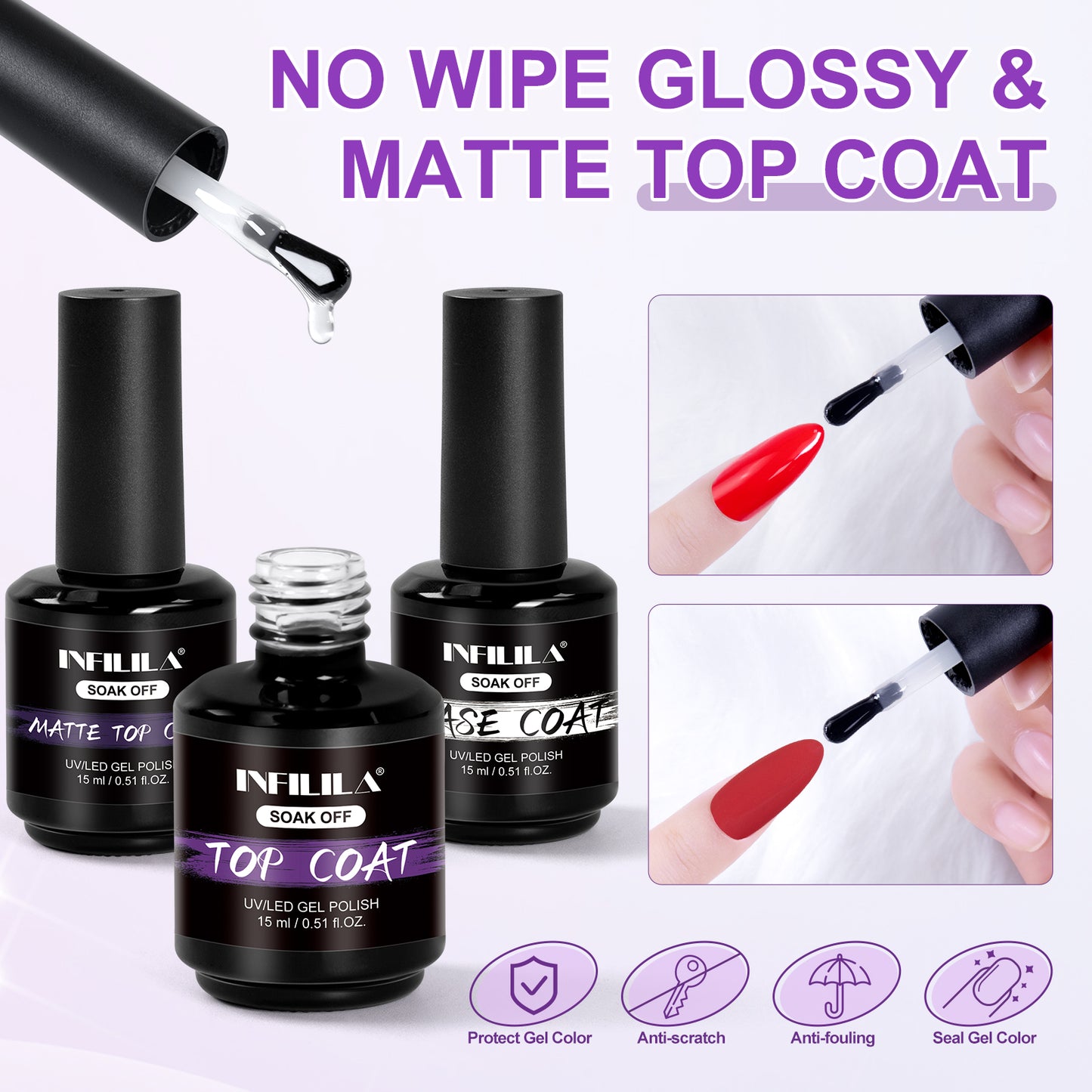 Gel Base and Top Coat Set 15ml 3pcs