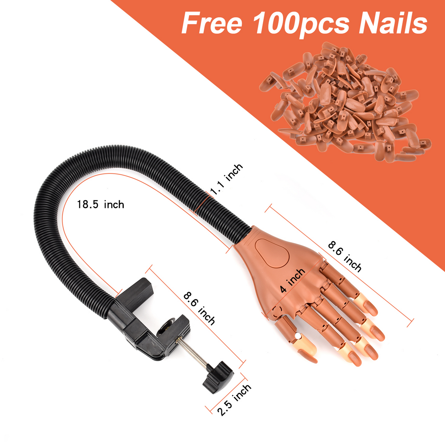 Flexible Nail Practice Hand Kits with 200 PCS Nail Tips