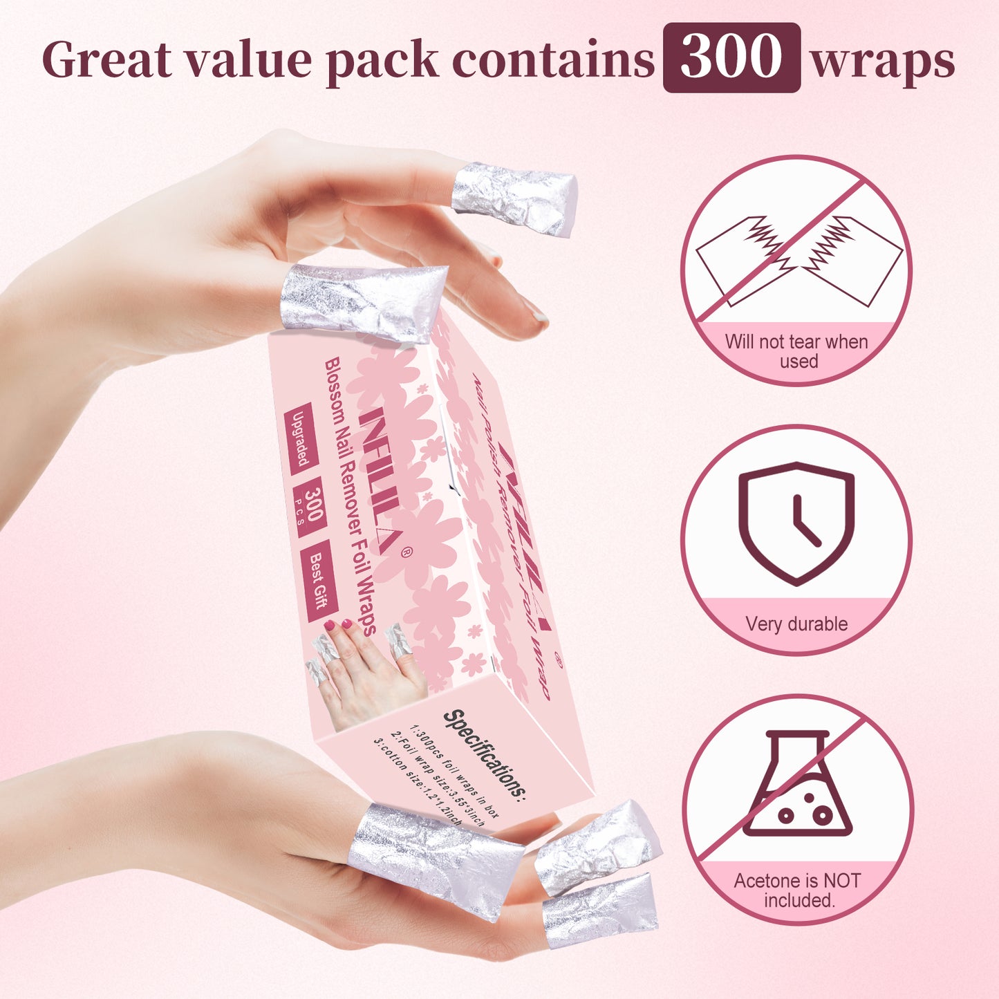 300PCS Foil Nail Wraps Gel Nail Polish Remover Foil Wraps for Nails