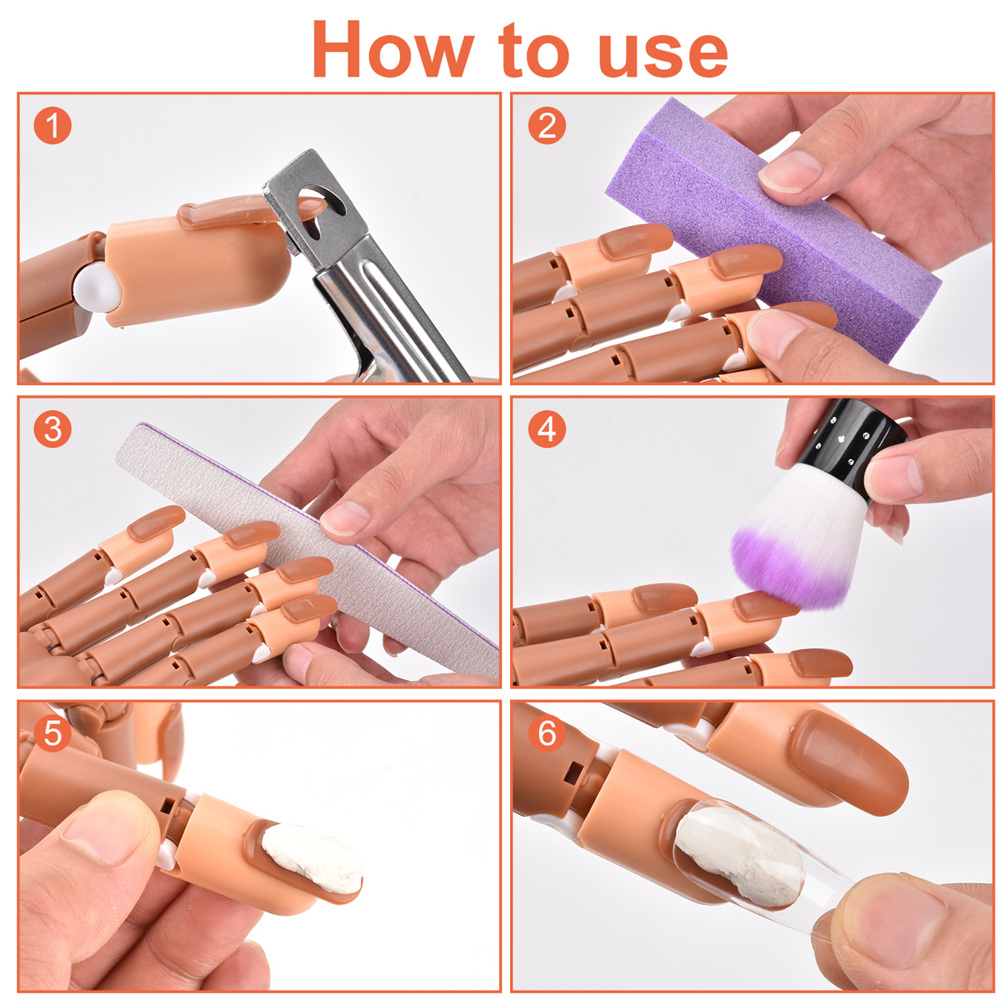 Flexible Nail Practice Hand Kits with 200 PCS Nail Tips