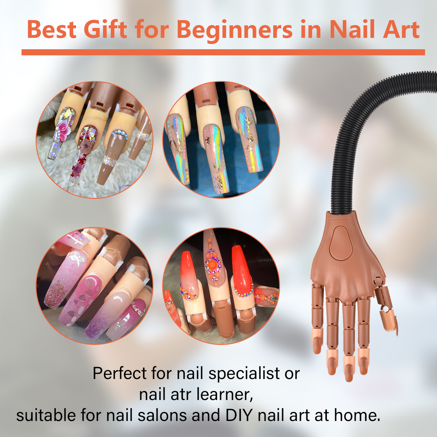 Flexible Nail Practice Hand Kits with 200 PCS Nail Tips