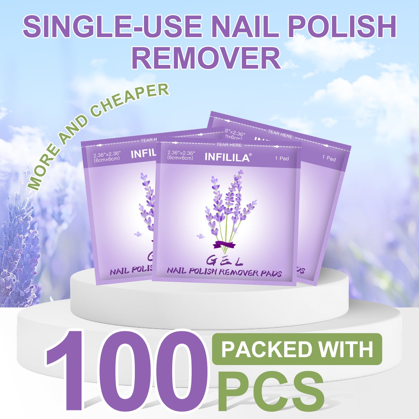 100pcs Lavender Fragrance Nail Polish Remover Pads
