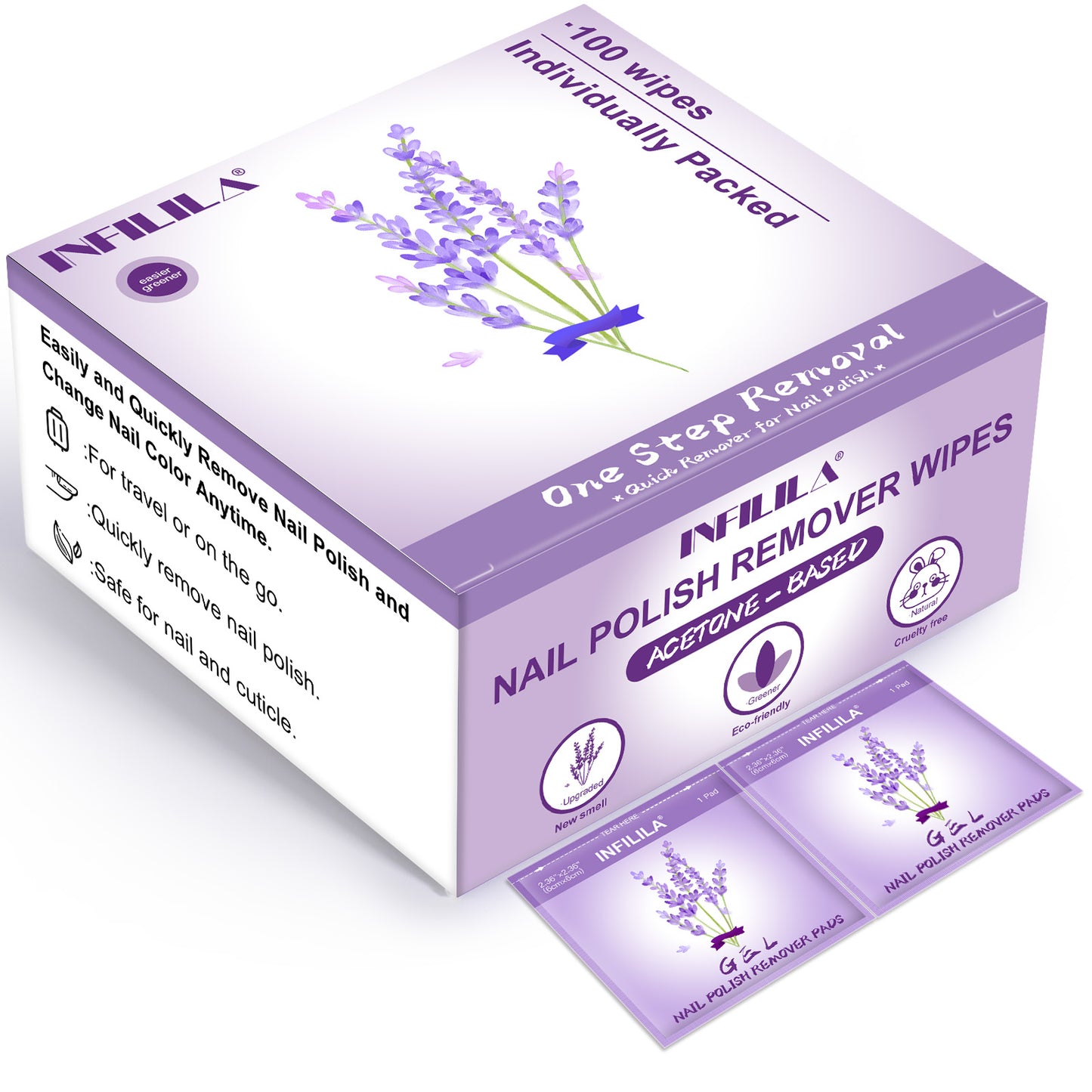 100pcs Lavender Fragrance Nail Polish Remover Pads