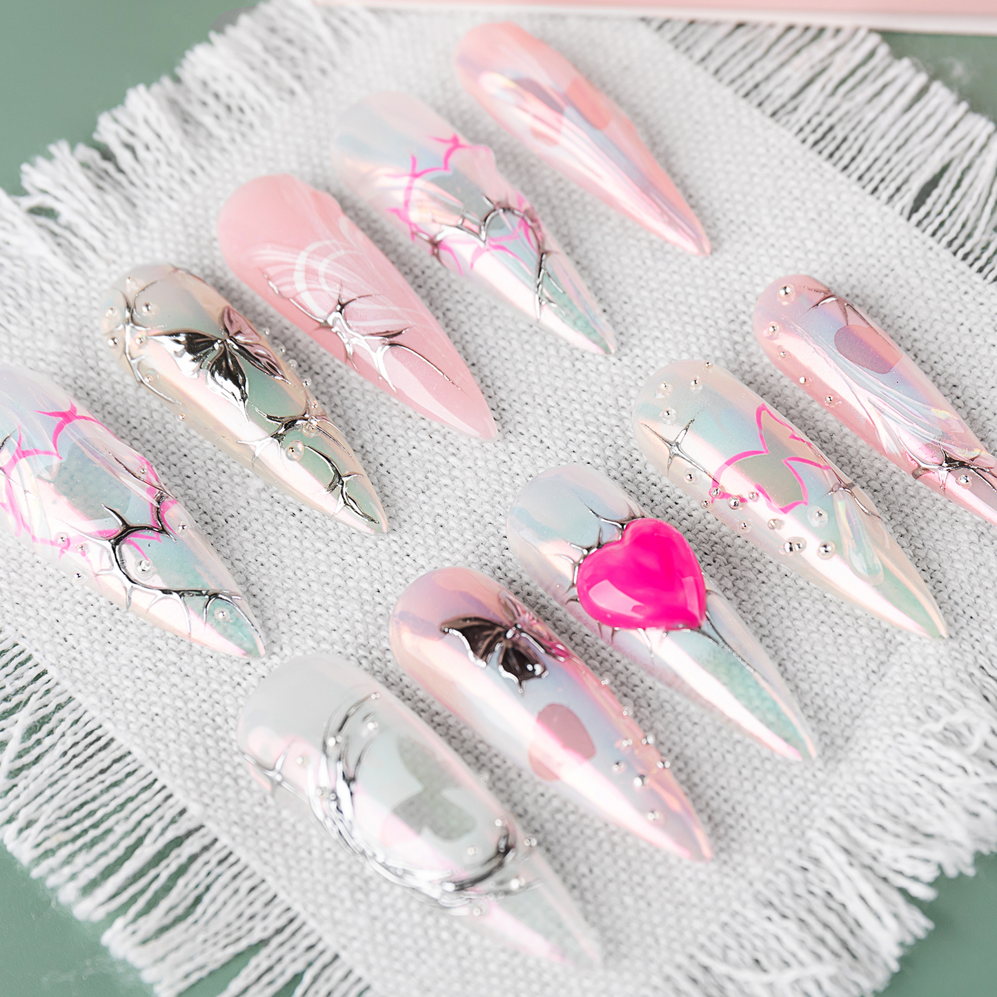 Barbie Riot | 3D Glitter Spikes Press On Nails with Gift Box