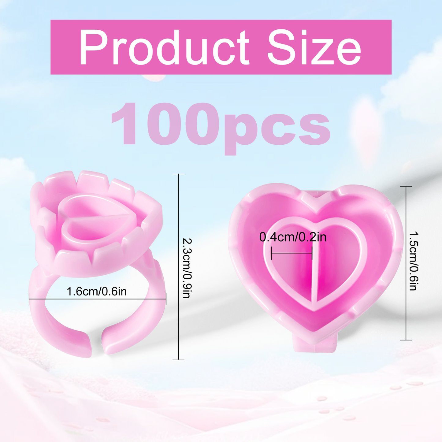 Glue Rings for Eyelash Extensions 100PCS Disposable Rings For Lashes Lovely Heart Shape, Makeup Plastic Nail Art Glue Cups Lash Extension Supplies for Eyelash Extensions