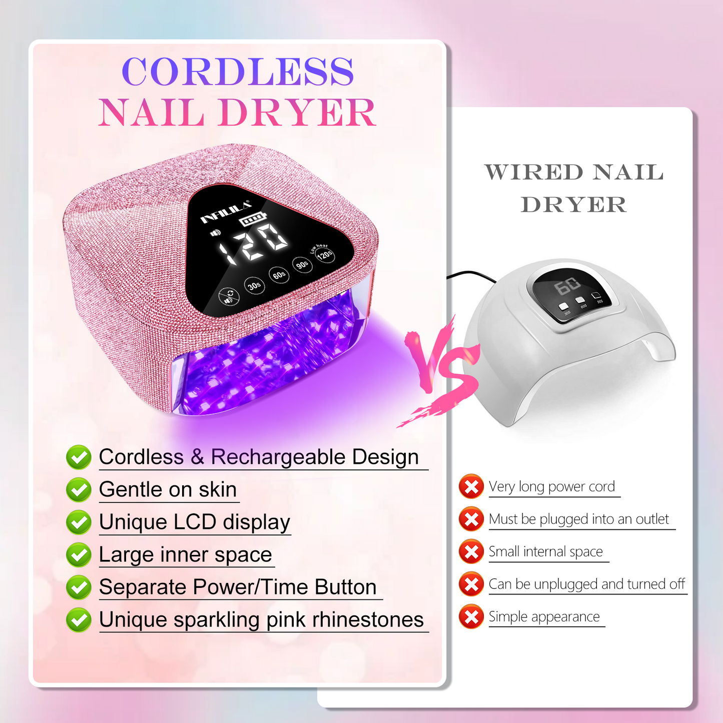 Pink Cordless UV Nail Lamp