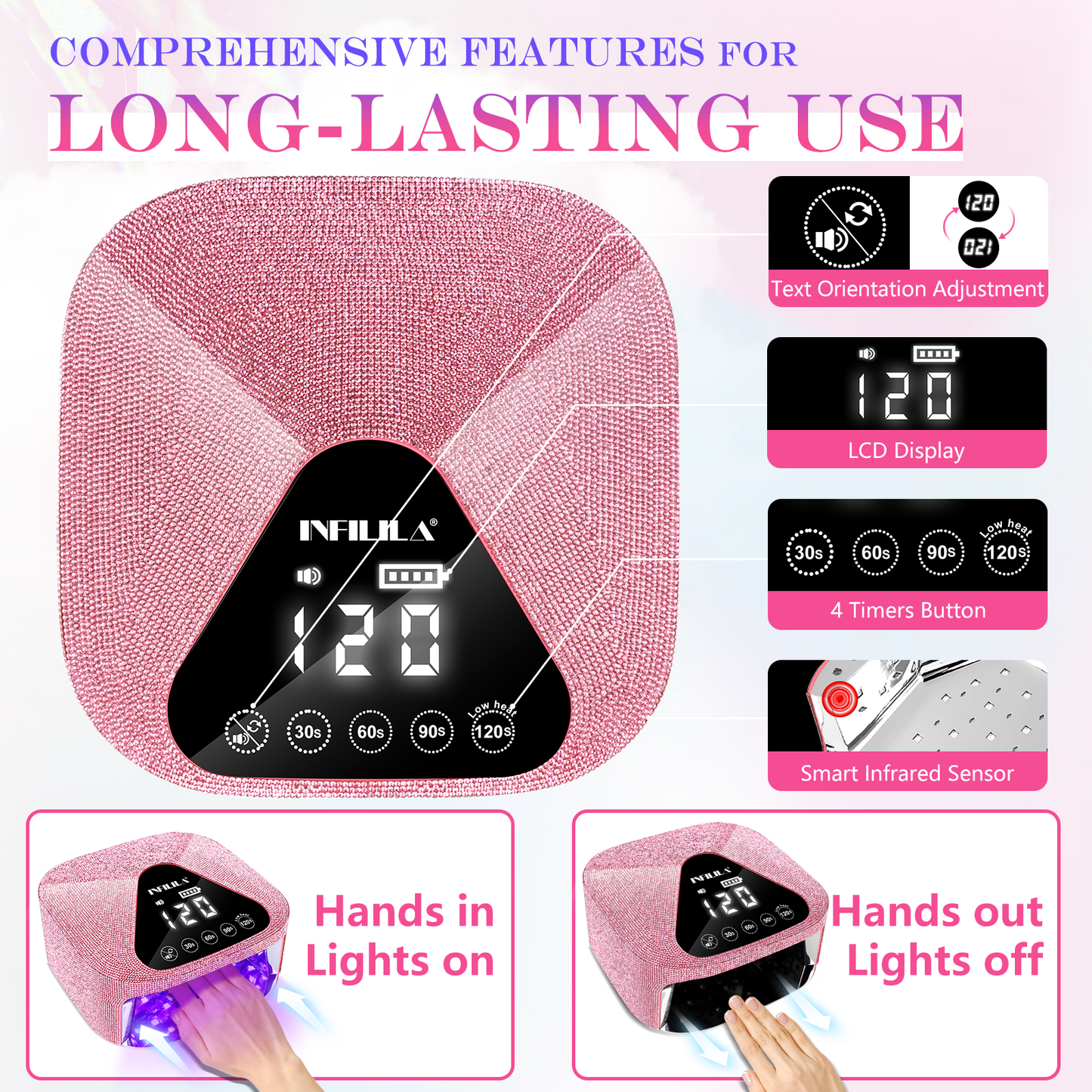 Pink Cordless UV Nail Lamp