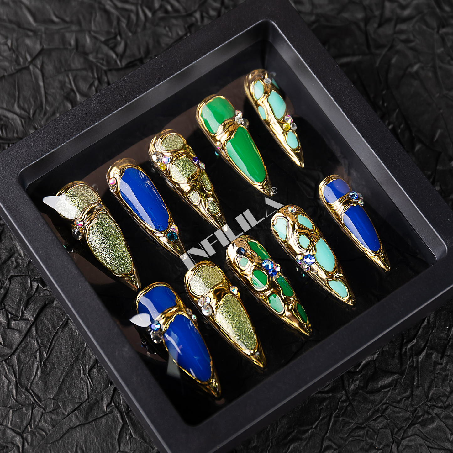 Mystic Queen | 3D Carved Art Handcrafted Press On Nails with Mirror Palace Gift Box