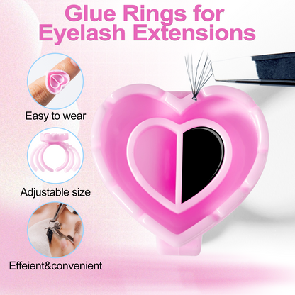 Glue Rings for Eyelash Extensions 100PCS Disposable Rings For Lashes Lovely Heart Shape, Makeup Plastic Nail Art Glue Cups Lash Extension Supplies for Eyelash Extensions