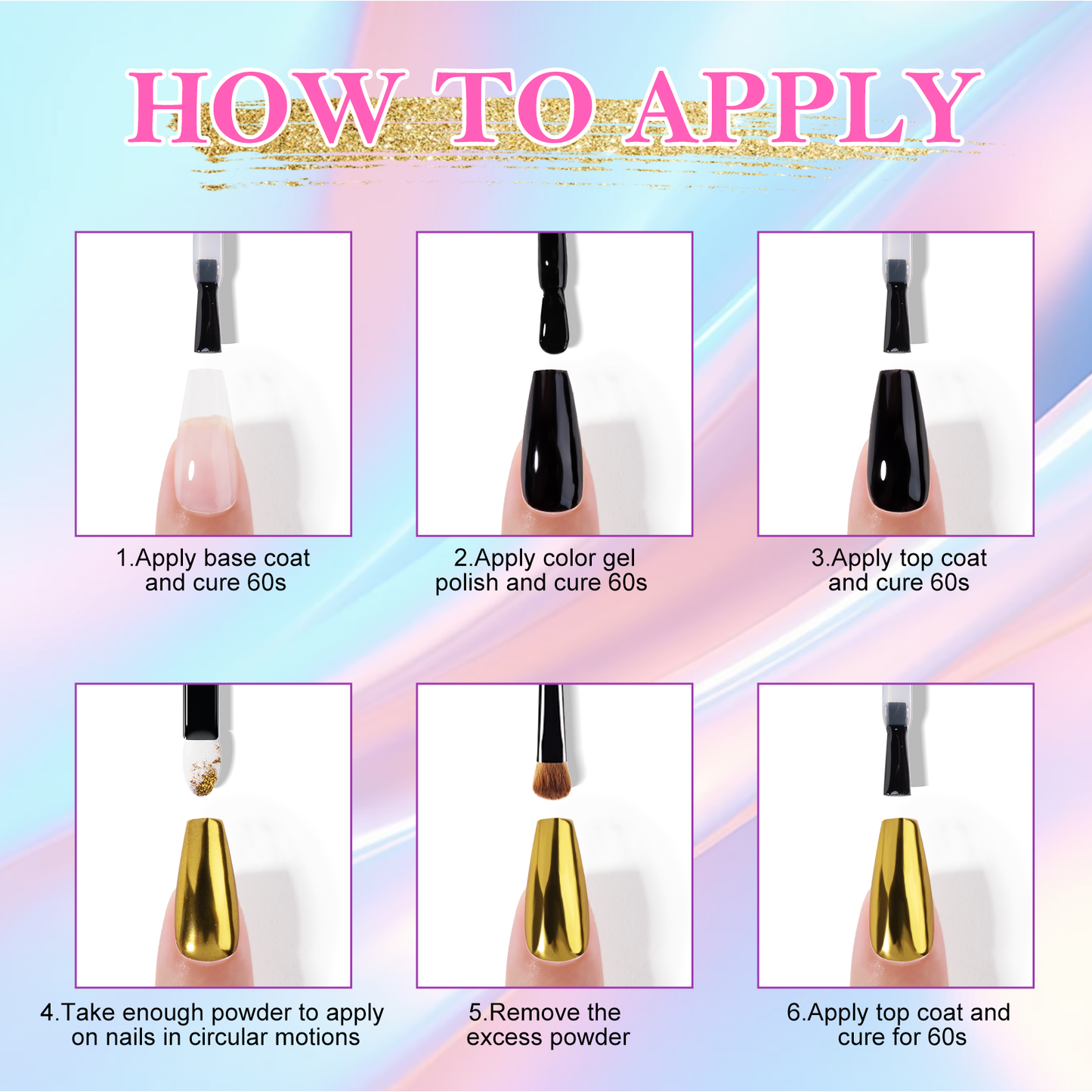 INFILILA Glitter Pearl Chrome Nail Powder Kit, 4 Colors - Gold, Silver, Moonlight White, Iridescent Yellow, Pearl Mermaid Aurora Effect Pigment for Gel Polish, Gift for Women