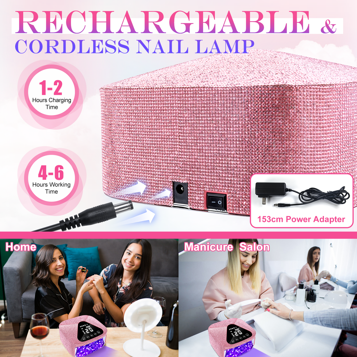 Pink Cordless UV Nail Lamp