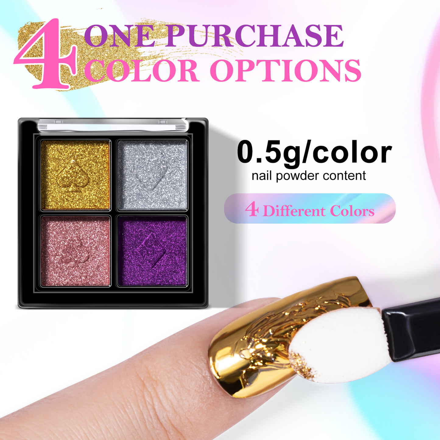 INFILILA Glitter Pearl Chrome Nail Powder Kit, 4 Colors - Gold, Silver, Moonlight White, Iridescent Yellow, Pearl Mermaid Aurora Effect Pigment for Gel Polish, Gift for Women