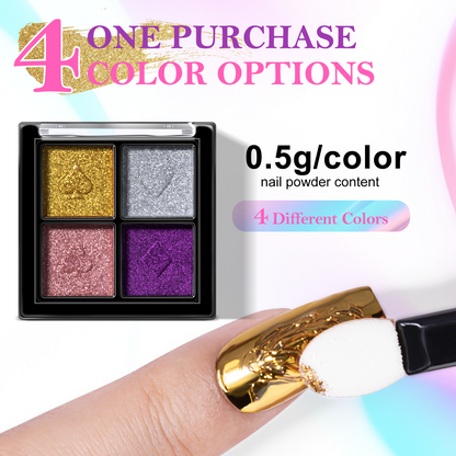 INFILILA Glitter Pearl Chrome Nail Powder Kit, 4 Colors - Gold, Silver, Moonlight White, Iridescent Yellow, Pearl Mermaid Aurora Effect Pigment for Gel Polish, Gift for Women