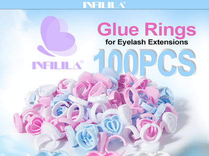 Glue Rings for Eyelash Extensions 100PCS Disposable Rings For Lashes Lovely Heart Shape, Makeup Plastic Nail Art Glue Cups Lash Extension Supplies for Eyelash Extensions