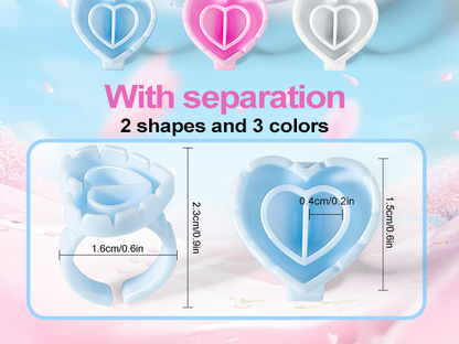 Glue Rings for Eyelash Extensions 100PCS Disposable Rings For Lashes Lovely Heart Shape, Makeup Plastic Nail Art Glue Cups Lash Extension Supplies for Eyelash Extensions