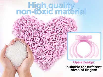 Glue Rings for Eyelash Extensions 100PCS Disposable Rings For Lashes Lovely Heart Shape, Makeup Plastic Nail Art Glue Cups Lash Extension Supplies for Eyelash Extensions