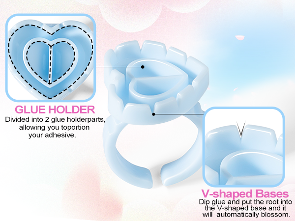 Glue Rings for Eyelash Extensions 100PCS Disposable Rings For Lashes Lovely Heart Shape, Makeup Plastic Nail Art Glue Cups Lash Extension Supplies for Eyelash Extensions